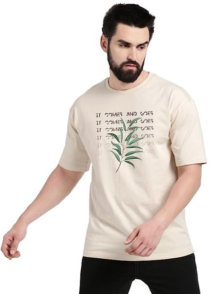 Men Beige & Black Typography Printed Sustainable T-shirt